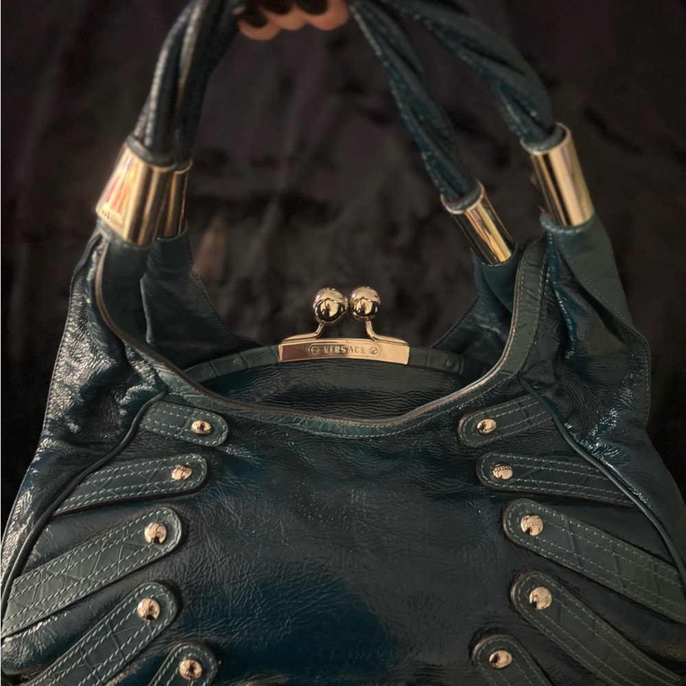 Versace Teal Blue Shoulder Bag with Silver-Tone Hardware - Picture 11 of 16